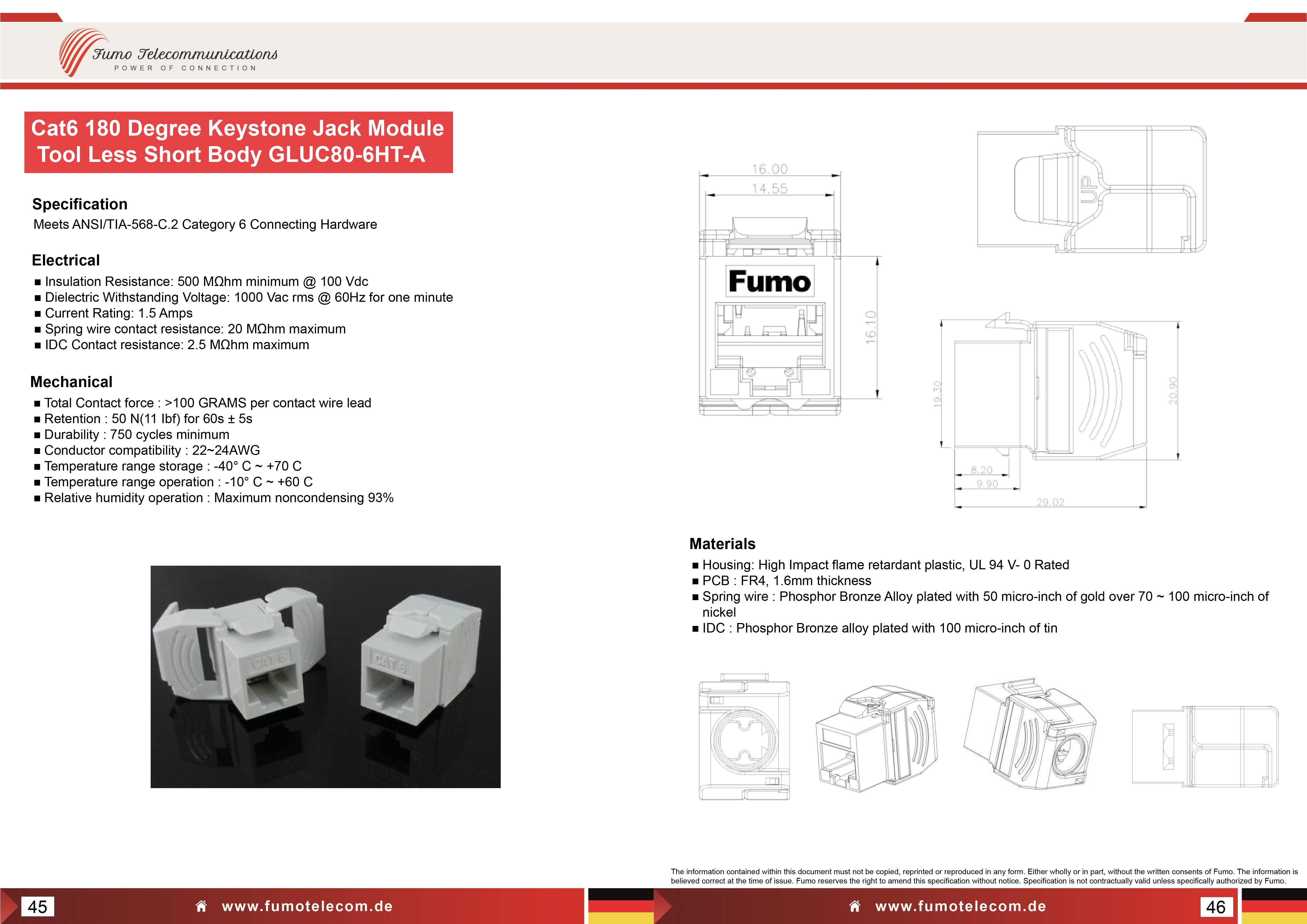Cat6 180 Dgree Keystone Jack Modul Werkzeug Weniger kurzer Körper
