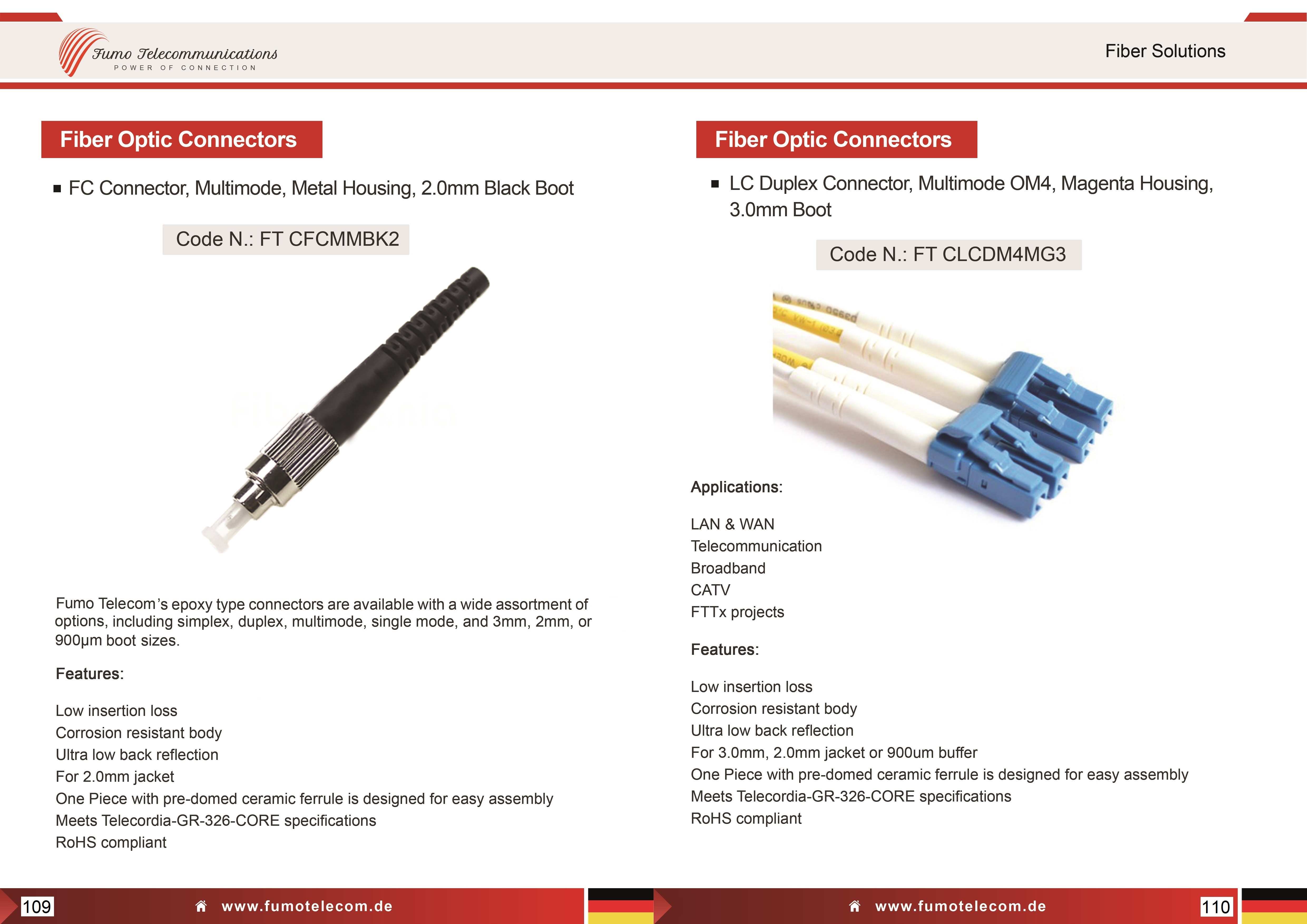LC Duplex Connector, Multimode OM4, Magenta Housing, 3.0mm Boot
